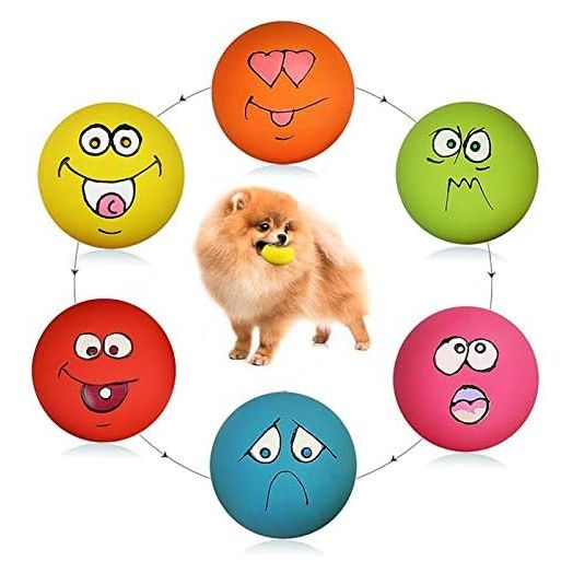 Smile Face Dog Squeaky Toys Soft Latex Squeak Balls for Puppy Small Pet Dogs 6 Pcs/Set