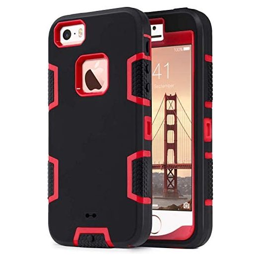 ULAK iPhone SE Case,iPhone 5S Case, iPhone 5 Case, Knox Armor Heavy Duty Shockproof Sport Rugged Drop Resistant Dustproof Protective Cover for Apple iPhone 5 5S SE, Red+Black (Not fit iPhone SE 2020)
