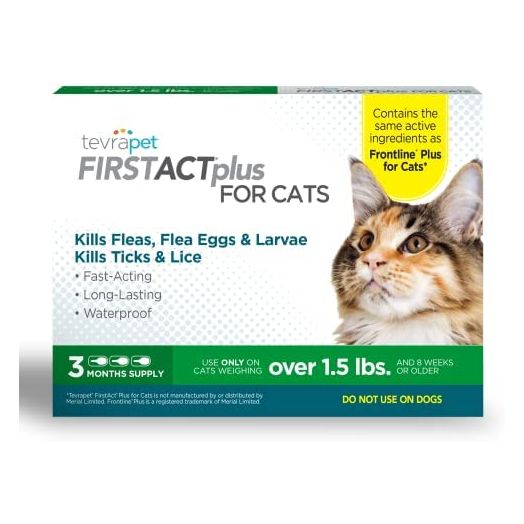 TevraPet FirstAct Plus Flea and Tick Prevention for Cats 1.5 lbs and Over | Waterproof | Fast Acting Treatment