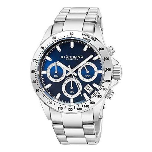 Stührling Original Men’s Chronograph Watch, Stainless Steel Bracelet with Screw Down Crown and Water Resistant to 100 M. Analog Dial Quartz Movement