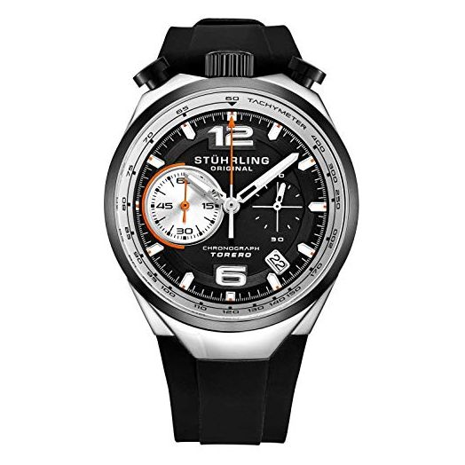 Stuhrling Original Men's Chronograph Wrist Watch Stainless Steel Case with Rubber Strap (Black Silver)