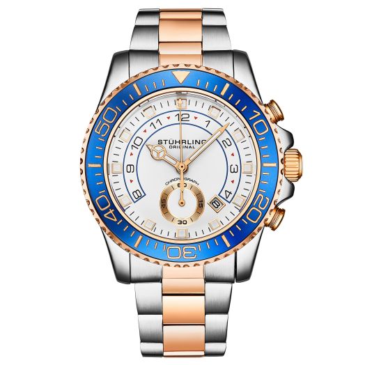 Stührling Original Men's Chronograph Dive Watch with Stainless Steel Bracelet Quickset Date Screw Down Crown Water Resistant up to 10 ATM