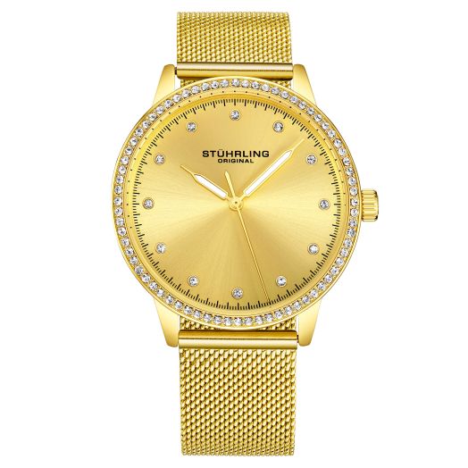 Stuhrling Women's Dorset Crystal-Accented Dress Watch with Stainless Steel Mesh Bracelet Japanese Quartz Watch