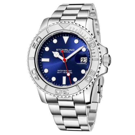 Stührling Original Men's Dive Watch with Stainless Steel Bracelet Quickset Date Screw Down Crown Japanese Quartz Movement Water Resistant up to 10 ATM