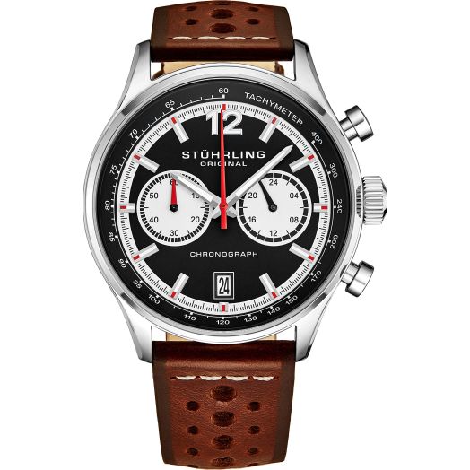 Stuhrling Original Men's Leather Tachymeter Watch - Stainless Steel Case - Analog Dial with Date 933 Watches for Men Collection (Brown)