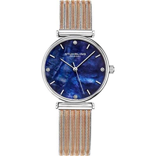 Stuhrling Original Womens Watch Mother of Pearl Analog Watch Dial, Silver Stainless Steel Braided Mesh 3927 Watches for Women Collection