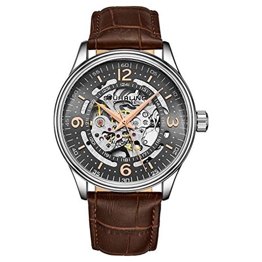 Stuhrling Original Men's Automatic Skeleton Dress Watch Genuine Leather Band with self Winding Mechanical Movement