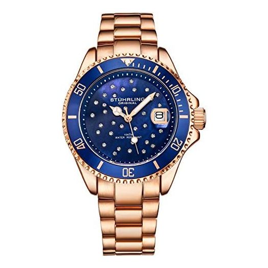 Stuhrling Original Womens Dive Watch - Sport Watch with Stainless Steel Link Bracelet Quartz Movement Analog Watch Dial with Date Dress and Casual Design Ladies Watches Collection