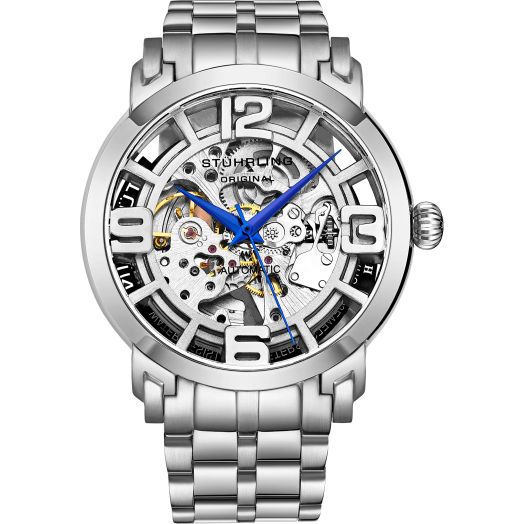Stuhrling Original Skeleton Watches for Men - Mens Automatic Watch Self Winding Mens Dress Watch - Mens Winchester 44 Elite Watch Mechanical Watch for Men (Silver)