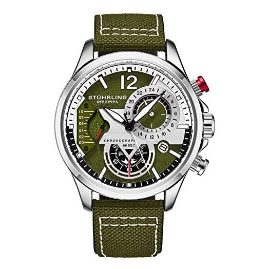 Stuhrling Original Mens Dress Watch - Aviator Watch with Leather Band Watches for Men with Date 24 Hour Subdial Chronograph Sports Watch