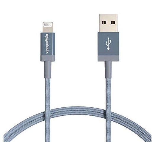 Amazon Basics Nylon USB-A to Lightning Cable Cord, MFi Certified Charger for Apple iPhone, iPad, Dark Gray, 3-Ft, 5-Pack