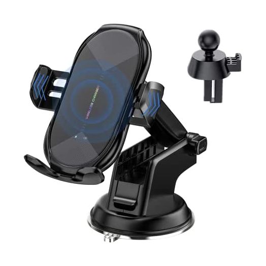 YITUMU Wireless Car Charger,15W Qi Fast Charging Auto-Clamping Car Phone Holder, Air Vent Windshield Dashboard Car Phone Mount,Long Arm Suction Cup Phone Holder for iPhone Samsung LG