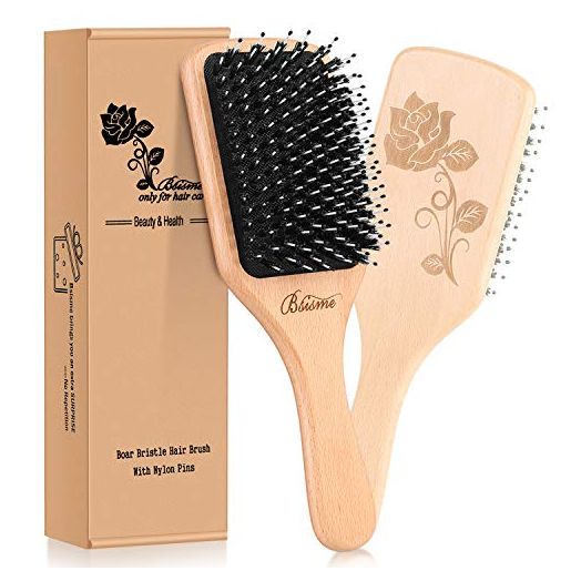 Bsisme Hair Brush-Boar Bristle Hairbrush with Detangling Pins Wooden Paddle Detangler Hairbrush for Women Men Reduce Frizz Dry Restore Natural Shine