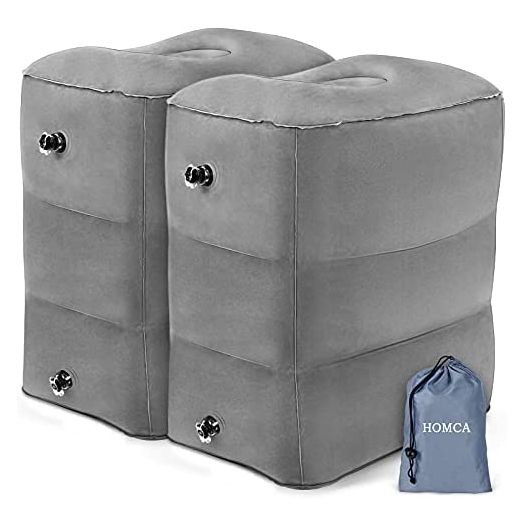 Inflatable Travel Foot Rest Pillow ( 2-Pack ) Adjustable Height Leg Pillow Fast Inflating Airplane Bed for Toddlers Footrest Pillow for Office, Airplane, Train, Cars, Home (Grey)
