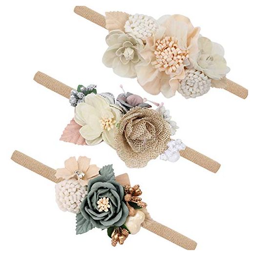 Baby Girl Flower Nylon Headband-Elastic Hair Band Handmade Bow For Newborn Infant Toddler Pack of 3 (Multicoloured)