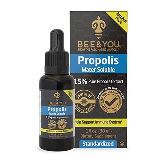 BEE and You 15% Pure Propolis Water Soluble Extract - High Potency - Zero Sugar - Zero Calorie - Natural Immune Support&Sore Throat Relief Antioxidants, Keto, Paleo, Gluten-Free, 1 Fl Oz