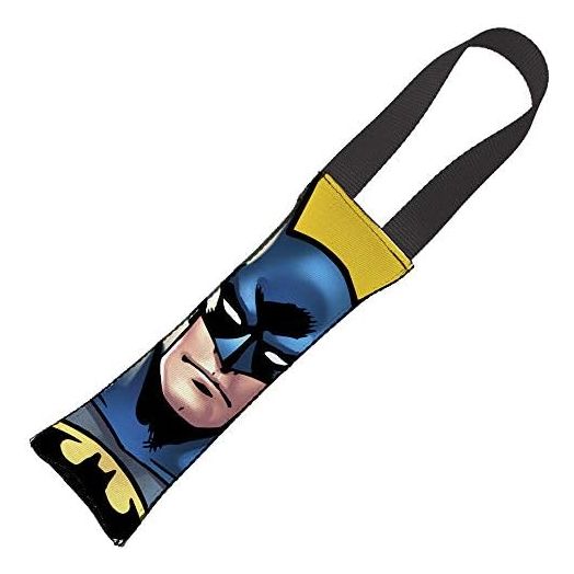 Buckle-Down Dog Tug Toy Batman JL Rebirth Face Bat Icon Close Up Yellow Black 15" x 3" x 2"
