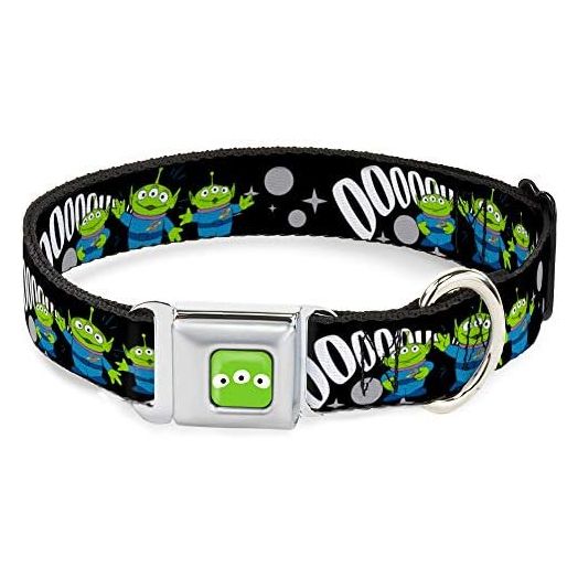 Dog Collar Seatbelt Buckle Toy Story 3 Aliens Ooooohhh Black White Gray 15 to 26 Inches 1.0 Inch Wide