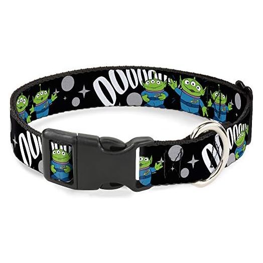 Disney Pet Collar, Dog Collar Plastic Buckle, Toy Story 3 Aliens Ooooohhh Black White Gray, 9.5 to 14.5 Inches 0.5 Inch Wide