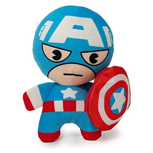 Buckle-Down Dog Toy, Marvel, Plush Squeaker Kawaii Captain America Standing Pose, Multi Color, 8" x 6", (DTPT-CABY)