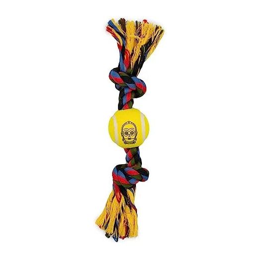 Buckle-Down Dog Toy, Rope Tennis Ball Star Wars C3PO Face Yellow