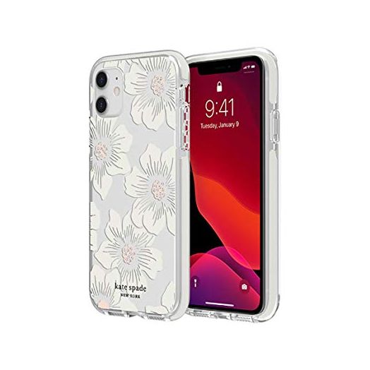 Kate Spade Hardshell Case for iPhone 11 - Hollyhock Floral Clear/Cream with Stones