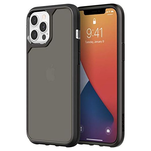 Griffin Survivor GIP-053-BLK Military Standard Strong Case for Apple iPhone 12 Pro Max (6.7 Inches) [3 m Dropproof I Shock Absorbing Corners I Qi Compatible Mobile Phone Case] (Transparent Black)