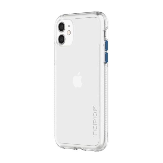 DualPro Fusion for iPhone 11 & iPhone XR - Clear/Clear with Dark Denim & Coral Pink Buttons