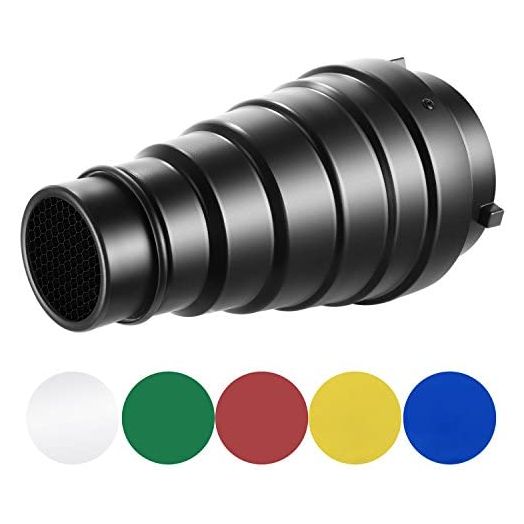 Neewer Medium Aluminium Alloy Conical Snoot Kit with Honeycomb Grid and 5 Pieces Color Gel Filters for Bowens Mount Studio Strobe Monolight Photography Flash Light