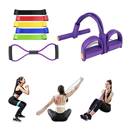 BZ 3-in-1 Resistance Fitness Bands, Unisex Pedal Resistance Band, 5 Resistance Bands, 8 Resistance Band, Ideal for Home Fitness, Stretching, Strength Training, Physical Therapy, Pilates Flexbands