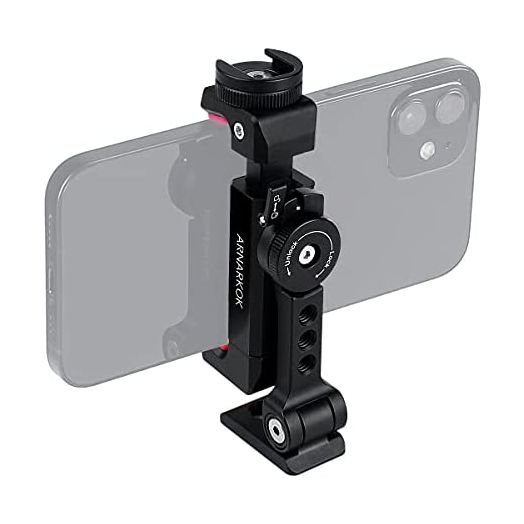 Metal Phone Tripod Mount w Rotatable Cold Shoe,360 Rotation & Tilt Angle,Compatible with iPhone Cell Phone Tripod Mount Adapter, Phone Mount for Tripod,Tripod Phone Mount,Video Vlogging Rig Attachment