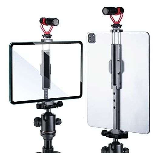 Arnarkok Metal Tablet Tripod Mount 7.9in-12.9in Ipad Holder for Tripod w Rotatable Cold Shoe, 2 Acra Swiss QR Mount Bracket Universal Tripod Tablet Mount Ipad Tripod Mount for Video Recording Rig