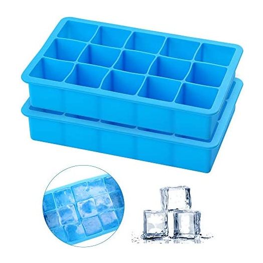 2 Pack Ice Cube Trays , ZDPMK Silicone Ice Cube Trays Molds,Easy Release Flexible Ice Cube Molds 15 Ice Cubes Tray for Freezer,Cocktail,Whiskey,Reusable & BPA Free