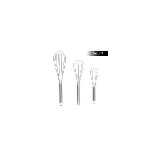Wire Whisk Set- 3 Piece Stainless Steel Kitchen Utensils, Hand Mixers for Whipping Cream, Mixing Dough, Beating Eggs by Classic Cuisine (3 Sizes)