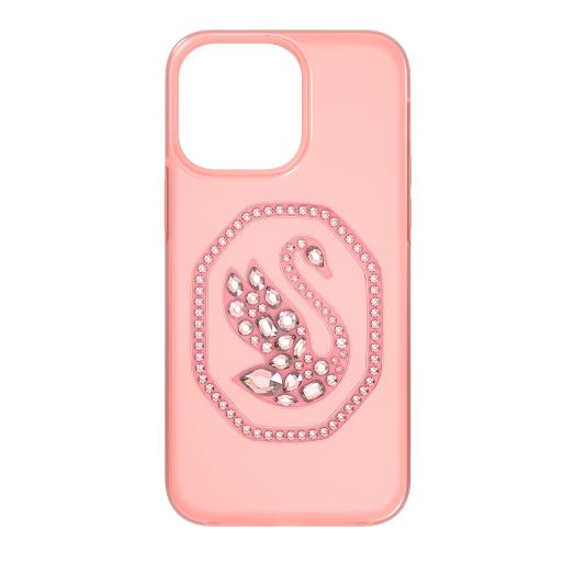 SWAROVSKI Signum Phone Case for iPhone 14 Pro Max with Pink Crystals, Pink Background Swan Motif, Part of The Signum Collection