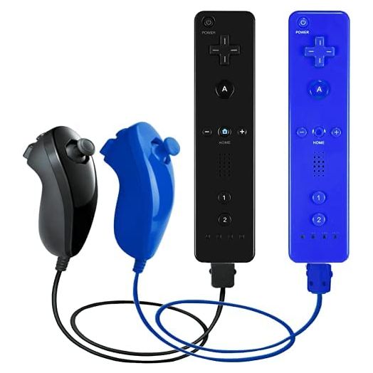PGYFDAL 2 Pack Remote Controller and Nunchuck Joystick for wii/wii u Console, Gamepad with Silicone Case and Wrist Strap for Holiday (Black and Dark Blue)
