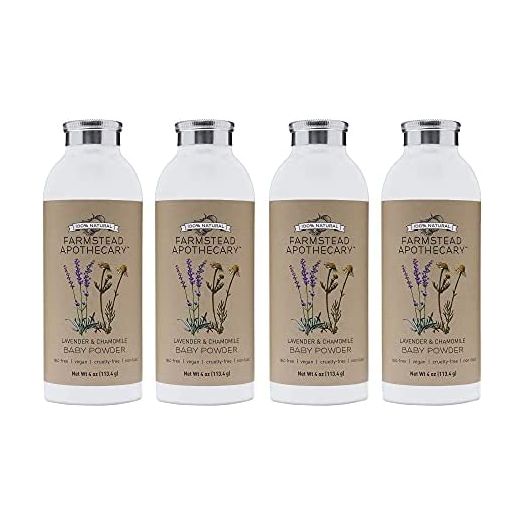 Farmstead Apothecary 100% Natural Baby Powder, Lavender Chamomile 4 oz (Pack of 4)