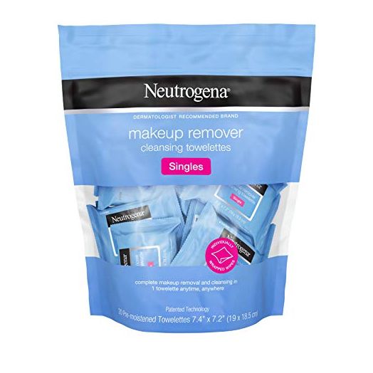Neutrogena Makeup Remover Cleansing Towelette Singles, Daily Face Wipes to Remove Dirt, Oil, Makeup & Waterproof Mascara, Individually Wrapped, 20 ct (Pack of 3)