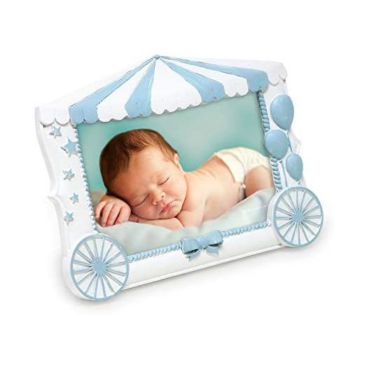 Isaac Jacobs 4x6 Resin Sentiments Baby Picture Frame, Display on Tabletop, Desk (White with Blue)