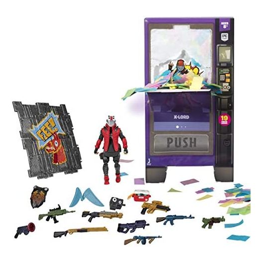 Fortnite Vending Machine, Features 4 Inch X-Lord Action Figure, Includes 9 Weapons, 4 Back Bling, and 4 Building Material Pieces