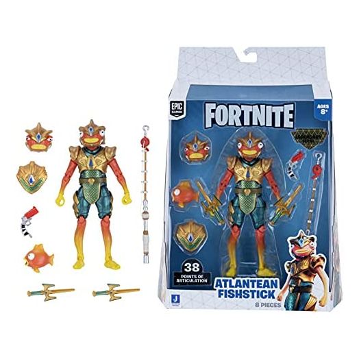 Fortnite Legendary Series Atlantean Fishstick, 6-inch Figure with Harvesting Tools, Weapon, Back Bling, Interchangeable Faces. Other Styles Include Blackheart, Scuba Jonesy, Scratch, and More