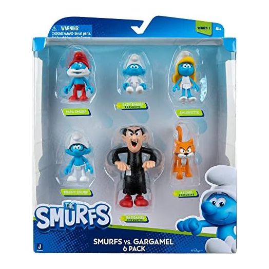 The Smurfs GARGAMEL VS Smurfs 6 Figure Multipack - Features 2-Inch Smurfette, Papa Smurf, Brainy Smurf, Baby Smurf, Azrael, 3-Inch Gargamel - Authentic Details