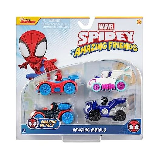 Marvel Spidey and Friends 4-Pack Die-Cast Vehicles - Includes Spidey, Ghost-Spider, Black Panther, Miles Morales - Superhero Toys for Kids 3+