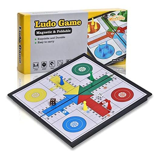 Quadpro Magnetic Ludo Board Game Set with Folding Board Classic Travel Games for Kids and Adults