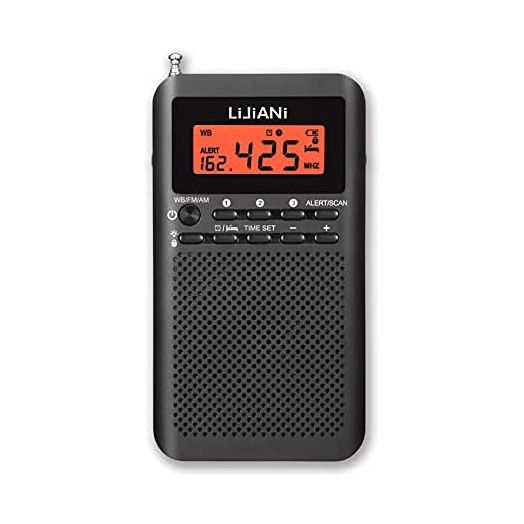 NOAA Weather AM FM Radio Portable Battery Operated by 2 AA Batteries with Stereo Earphone, LCD Display Digital Alarm Clock Sleep Timer,Best Reception,Built in Speaker Best Sound Quality(Black)