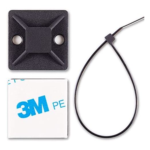 Cable Tie Mounts, Adhesive-Backed, 1 Inch, for Cable Management, Cable Tie Anchors, 100 Pack, Black