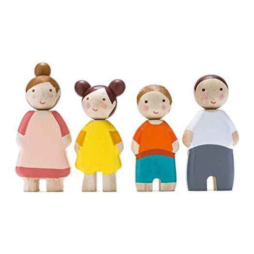 Tender Leaf Toys - The Leaf Family - 4 Pcs Wooden Family Mini Dolls Playset for Children, Kids Miniature Pretend Play Dollhouse Figures, Includes Parents, Sibling - Age 3+