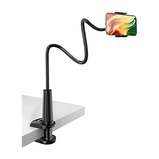 Gooseneck Phone Holder Stand for Bed: Tryone Flexible Arm Adjustable Cell Phones Mount Clamp on Desk Compatible with iPhone 12 Pro 12 11 Pro Xs 8 7 6 | Samsung S21 or Other 4"-7" Devices