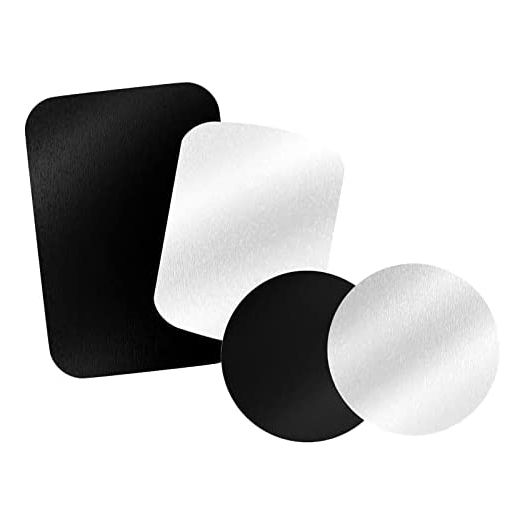 Metal Plate for Magnetic Car Mount - Tryone 4 Pack Disc with 3M Adhesive Compatible with Phone Magnets/ Cell Phone Automobile Magnet Cradles , No Logo or Hole, 2 Rectangle 2 Round, Black&Silver
