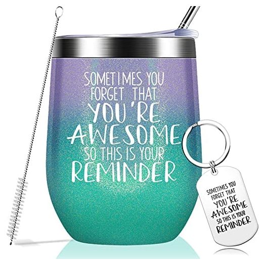 Sometimes You Forget That You are Awesome - Thank You Gifts, Funny Birthday Cup Inspirational Gifts for Women, Men, Coworker, Friends - Vacuum Insulated Tumbler with Keychain Glitter 12oz